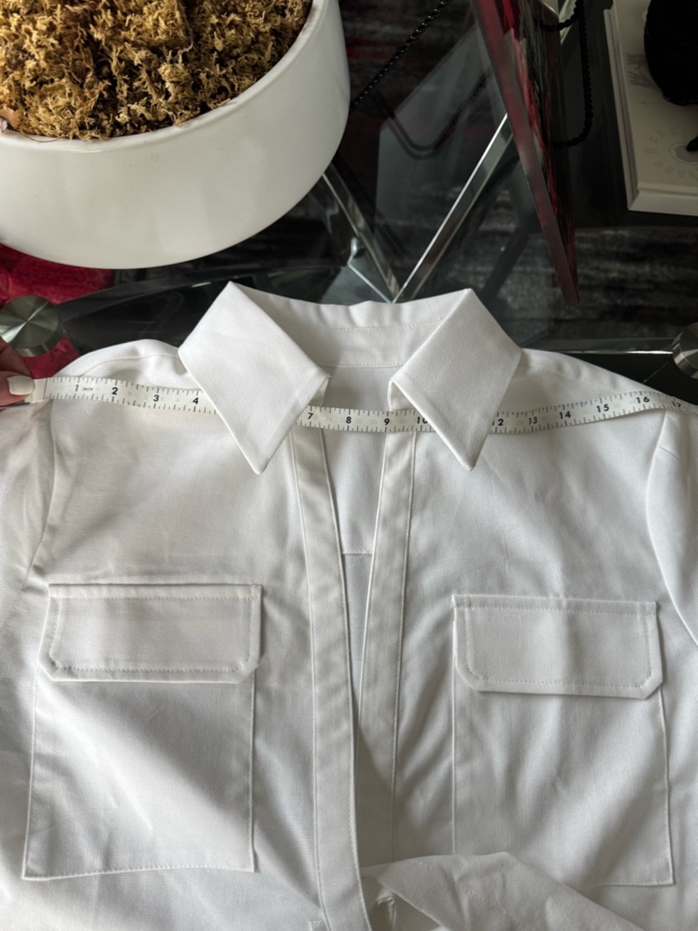 Commense Cropped White Cotton & Linen Button Front Shirt - Picture 8 of 9
